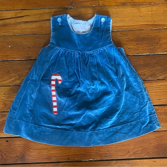 Vintage Maggie Mackall Blue Velour Candy Cane Dress Size 2 - Picture 1 of 4